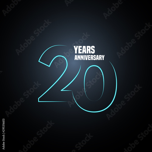 20 years anniversary vector logo, icon. Graphic design element with neon number