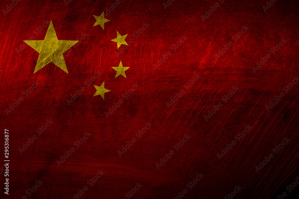 Flag of China on metal rough texture, grunge flag