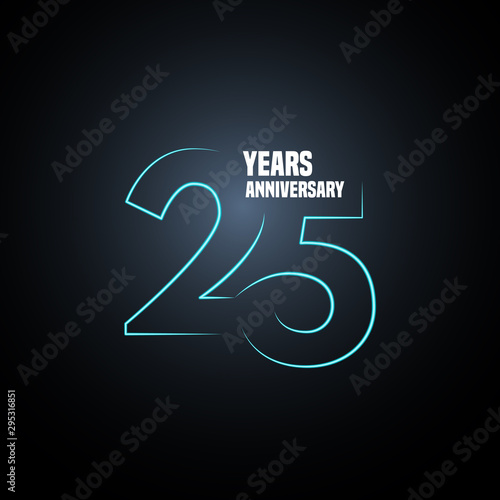 25 years anniversary vector logo, icon. Graphic design element with neon number