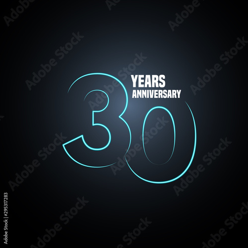 30 years anniversary vector logo, icon. Graphic design element with neon number