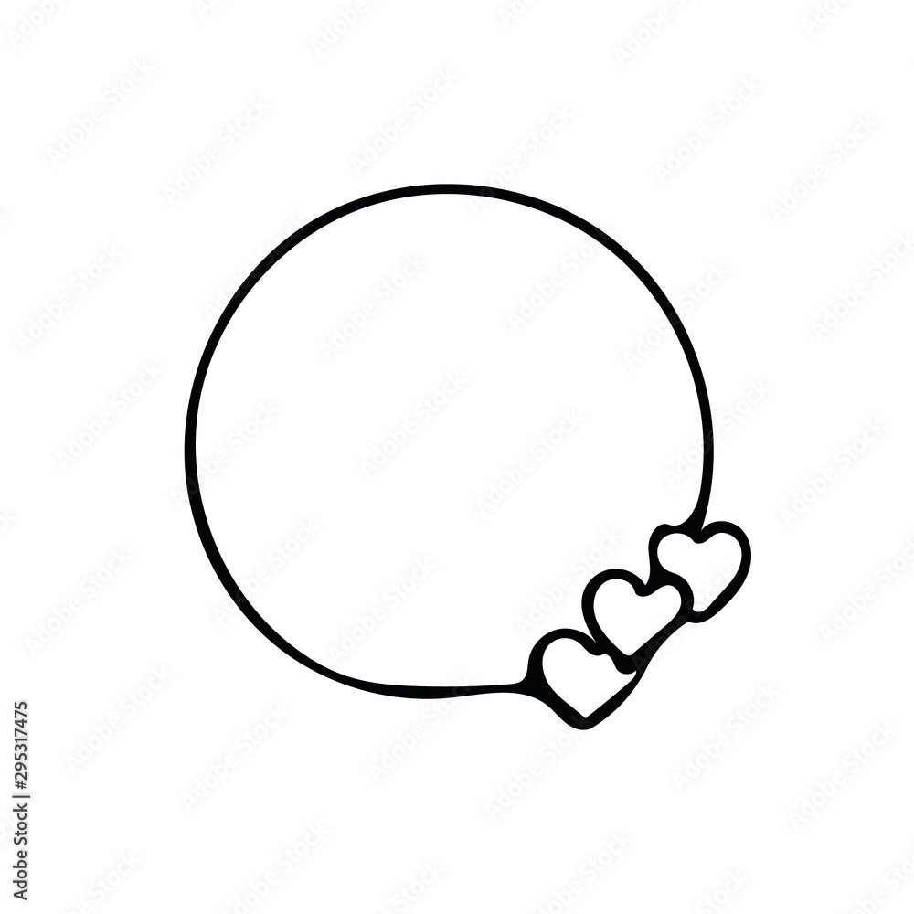 Round romantic frame with hearts in doodle style. Hand drawn border in scandinavian simple liner style. Round romantic frame with hearts in doodle style. Hand drawn border in scandinavian simple liner style.