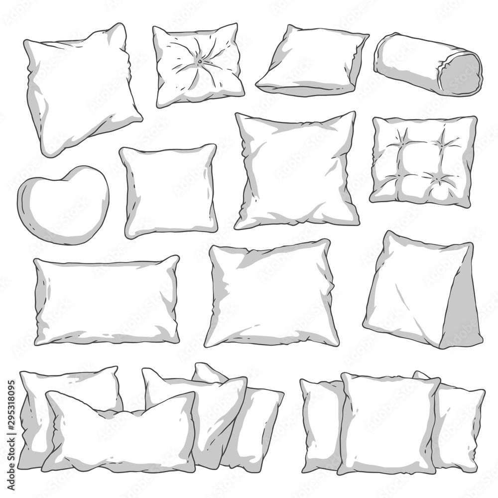 Black and white hand drawn pillow set - different shaped soft cushion
