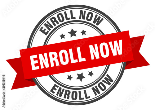 enroll now label. enroll now red band sign. enroll now