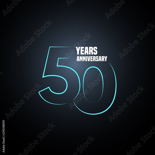 50 years anniversary vector logo, icon. Graphic design element with neon number