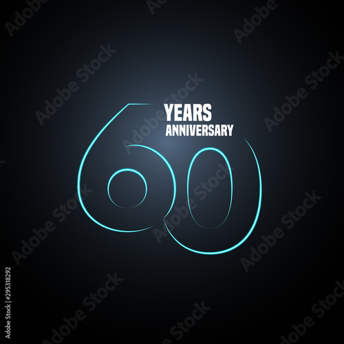 60 years anniversary vector logo, icon. Graphic design element with neon number