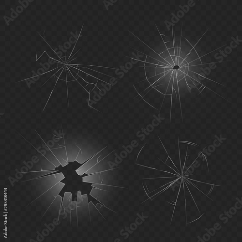 Realistic broken glass texture set - crashed window crack with hole