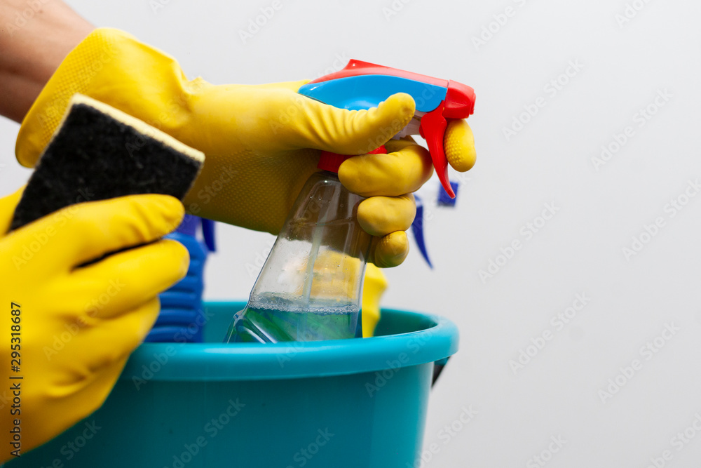 Cleaning concept. House work plastic accesories Cleaning concept. House work plastic accesories