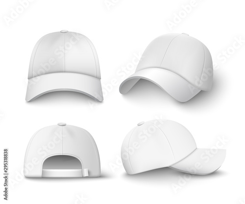 White baseball cap mockup set from front, side and back view i