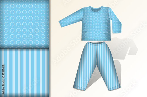 Two seamless pattern in light blue pastel colors with pajamas layout design concept for fabric and print papern photo