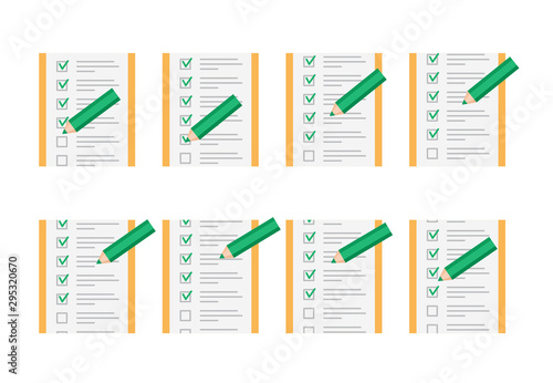 Color pencil checking on to do list animation sprite sheet isolated on white background