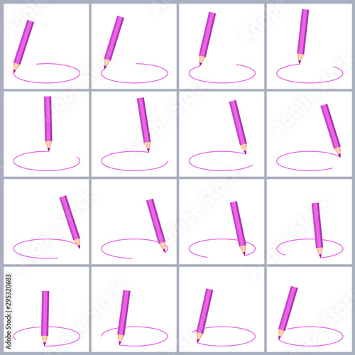 Color pencil drawing circle animation sprite sheet isolated on white background