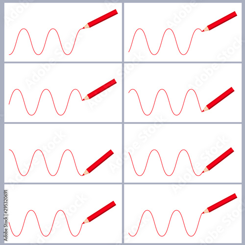 Color pencil drawing sinusoid animation sprite sheet isolated on white background