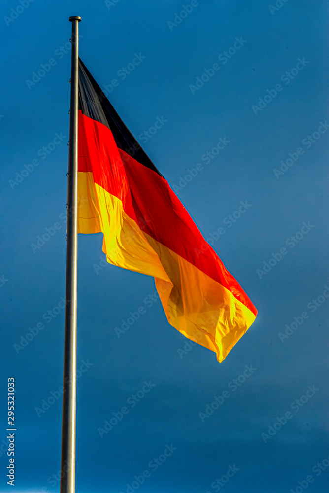 Germany flag black red gold blowing on the flagpole Germany flag black red gold blowing on the flagpole