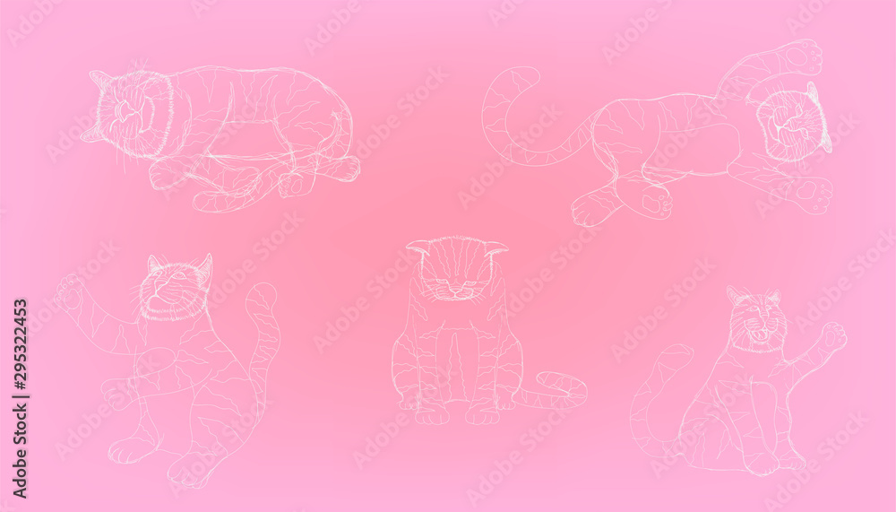 sketch drawing of different action element cute cat. vector illustration eps10
