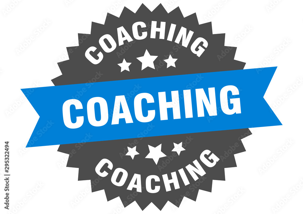 coaching sign. coaching blue-black circular band label coaching sign. coaching blue-black circular band label