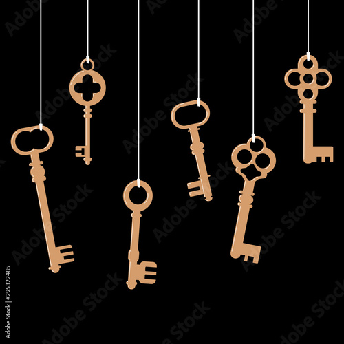 Vector illustration of keys hanging on threads