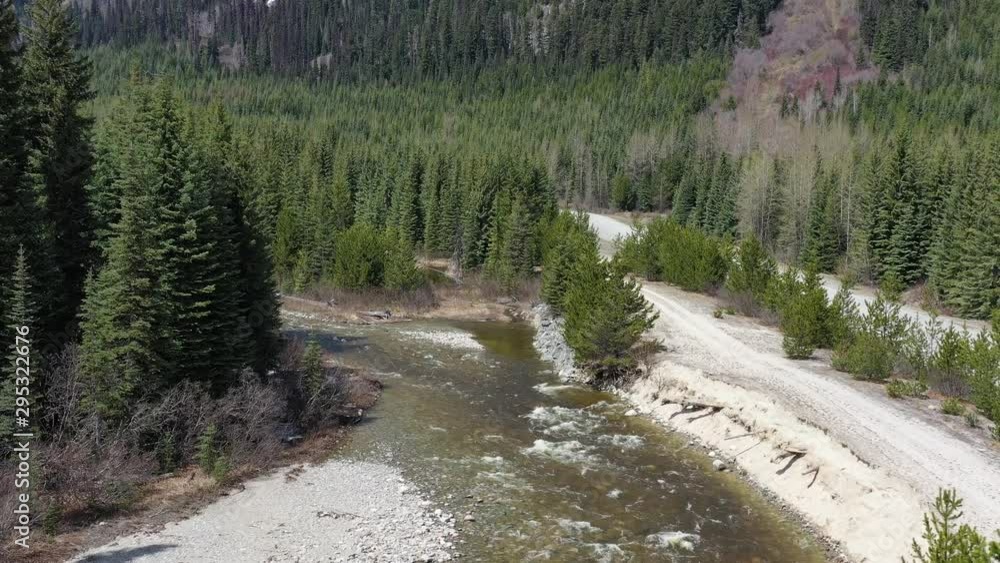 Majestic mountain river in Vancouver, Canada. Drone flying. Aerial view with mountain background. 4K. Majestic mountain river in Vancouver, Canada. Drone flying. Aerial view with mountain background. 4K.