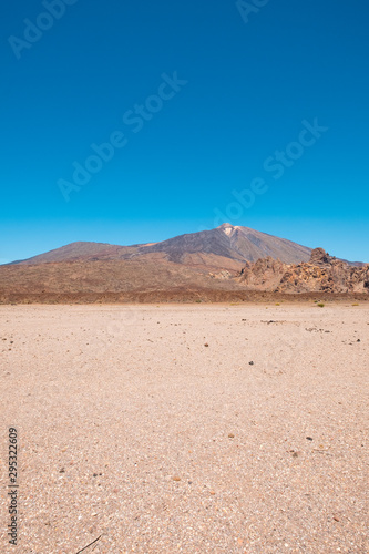 desert landscape with blue sky and mountain background  Teide  Tenerife -