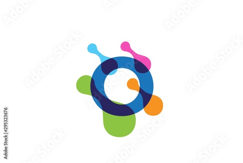 Multicolor playful initial letter logo design with rainbow bubble cell pattern
