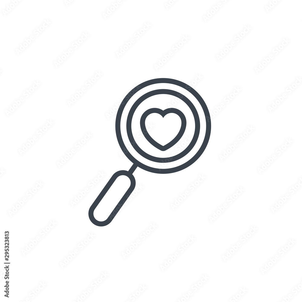 heart magnifying glass icon line design heart magnifying glass icon line design