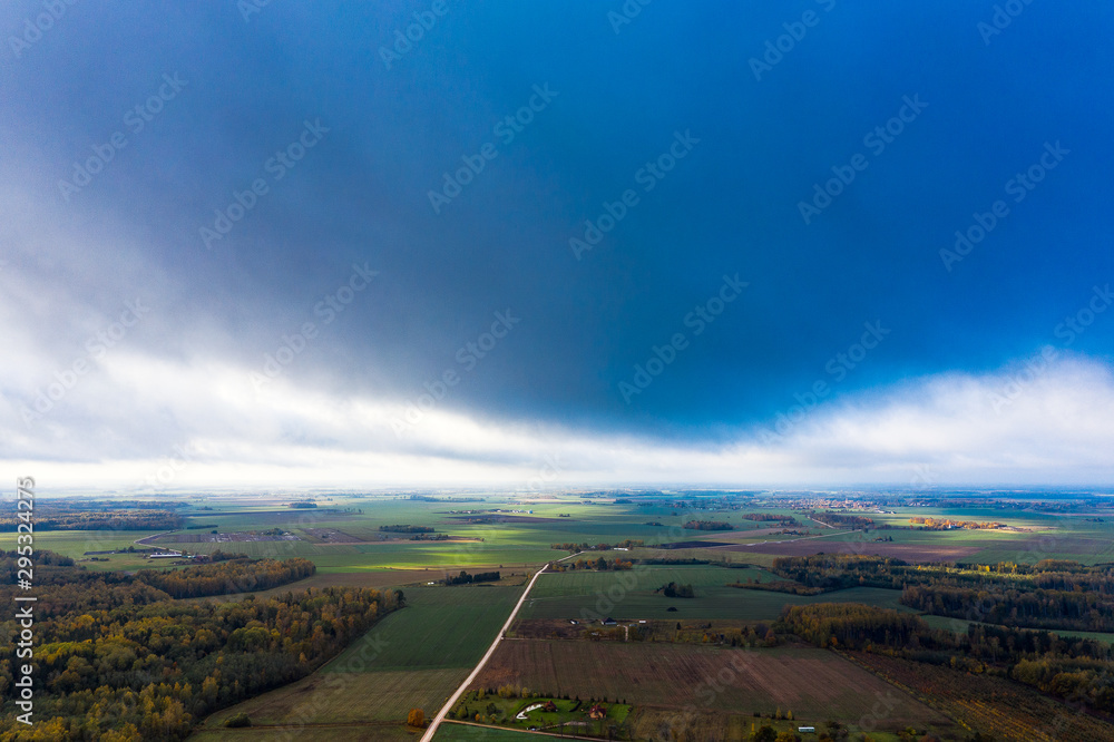 Countryside landscape in rainy autumn day, Tukums area, Latvia.