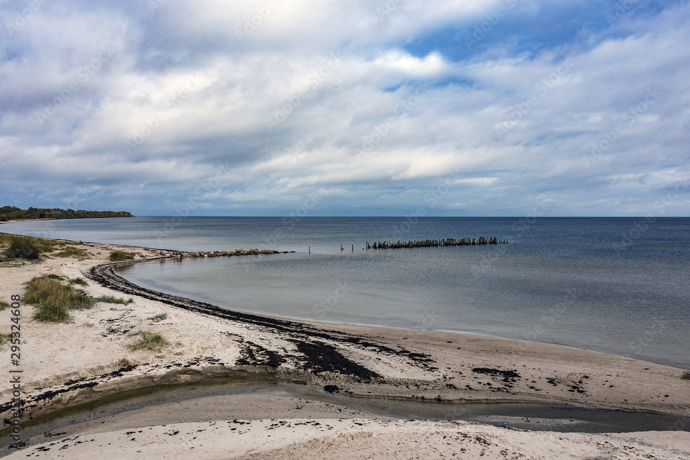 Coast of gulf of Riga, Baltic sea in still autumn day.