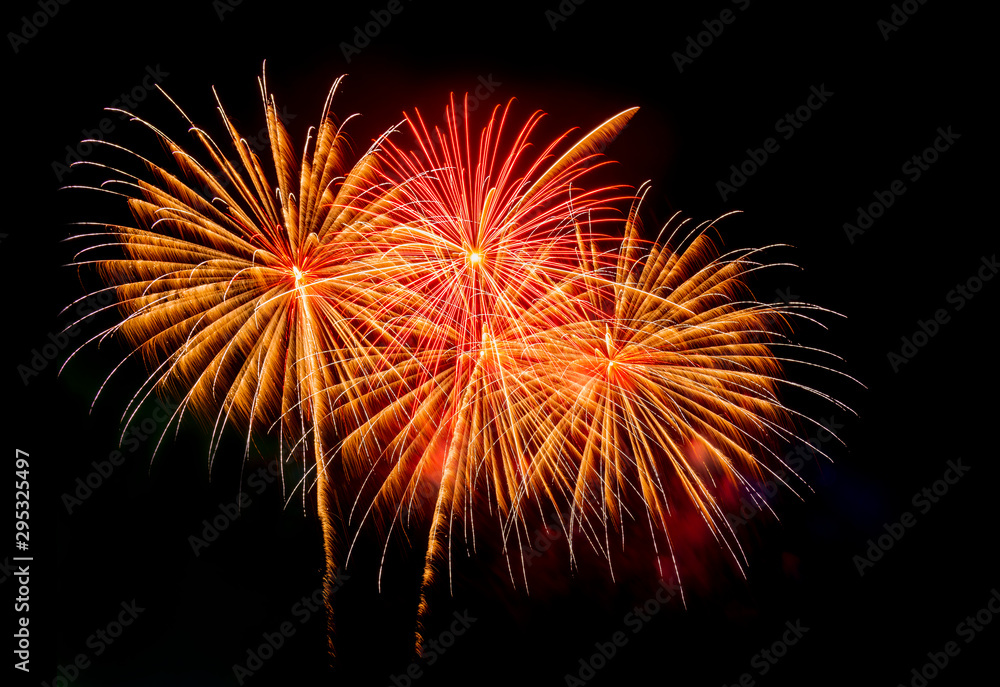 Beautiful colorful isolated firework display for celebration happy new year and merry christmas on black background