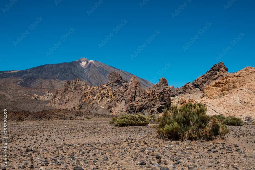 desert landscape with mountain  background , Pico del Teide volcanic summit