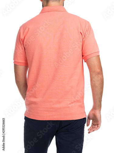 T-shirt on young man in behind isolated on white