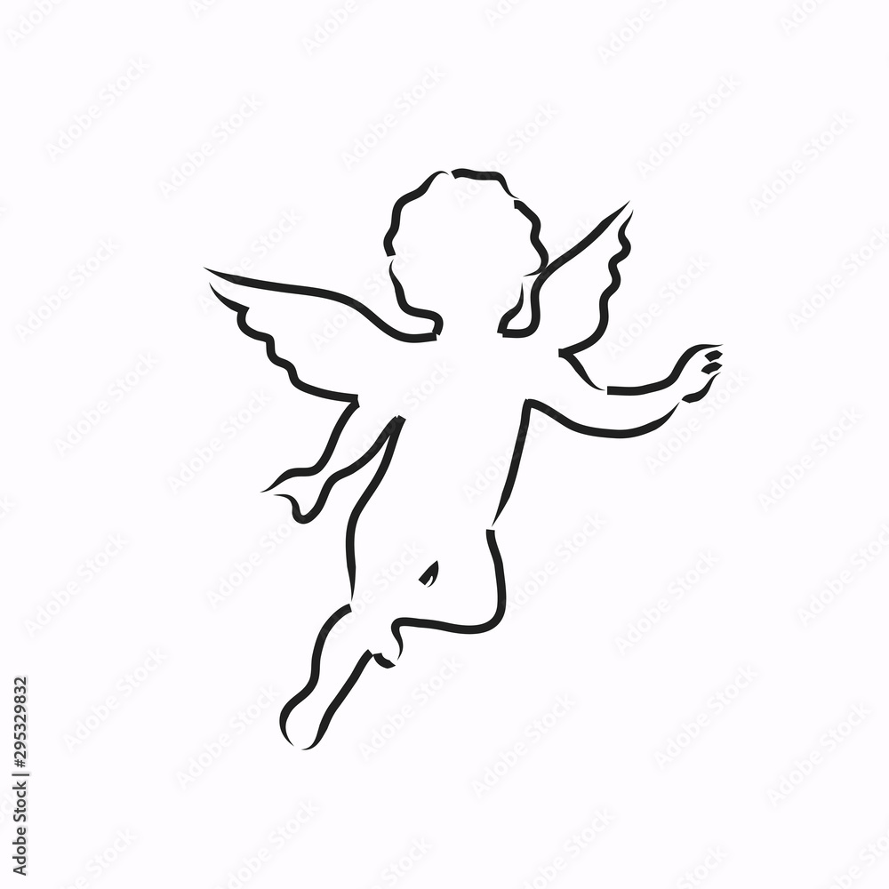 sketch of an cute winged angel vector concept sketch of an cute winged angel vector concept