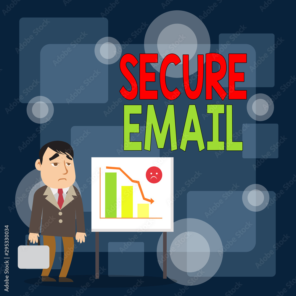Writing note showing Secure Email. Business concept for protect the email content from being read by unwanted entities Businessman with Brief Case Standing Whiteboard Bar Chart Writing note showing Secure Email. Business concept for protect the email content from being read by unwanted entities Businessman with Brief Case Standing Whiteboard Bar Chart