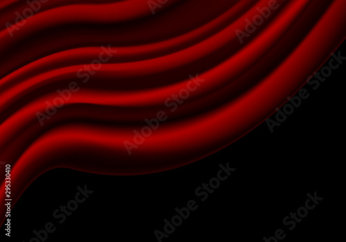 Red fabric curtain wave on black blank space for text luxury background vector.