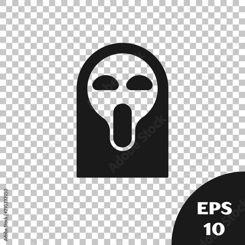 Black Funny and scary ghost mask for Halloween icon isolated on transparent background. Happy Halloween party. Vector Illustration