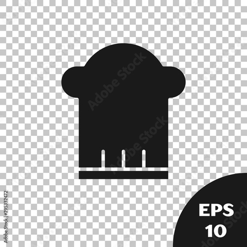 Black Chef hat icon isolated on transparent background. Cooking symbol. Cooks hat. Vector Illustration