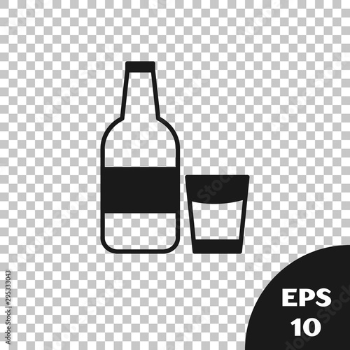 Black Closed glass bottle with milk and glass icon isolated on transparent background. Vector Illustration