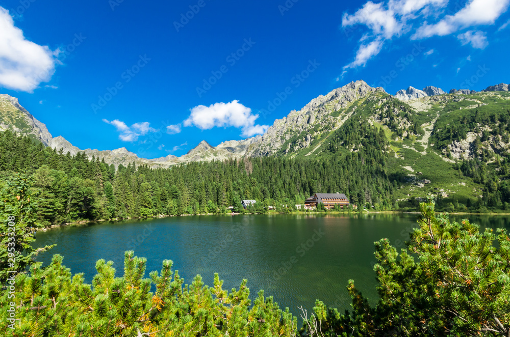 Popradske pleso near Strbske pleso in Slovakia. Poprad lake is a very popular destination in High Tatras Mountains