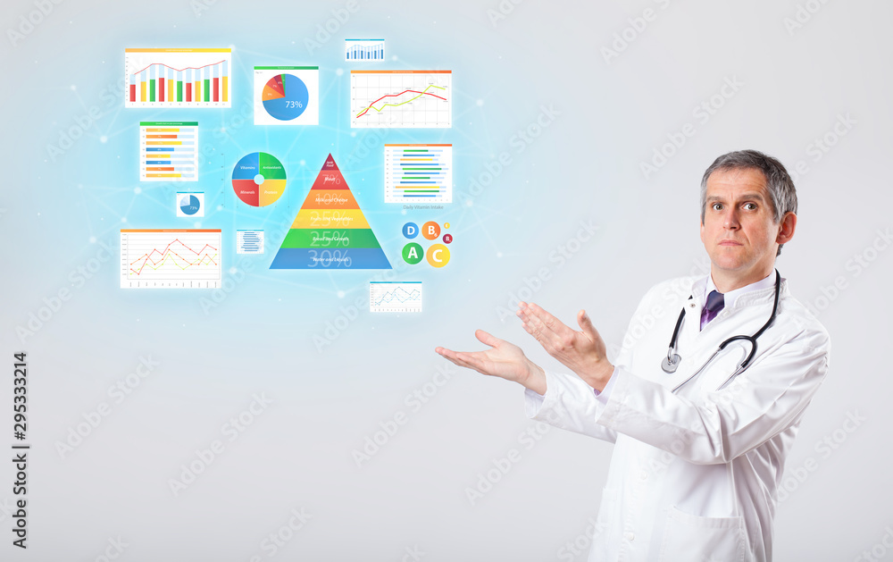 Middle aged nutritionist with nutrient intake concept Middle aged nutritionist with nutrient intake concept