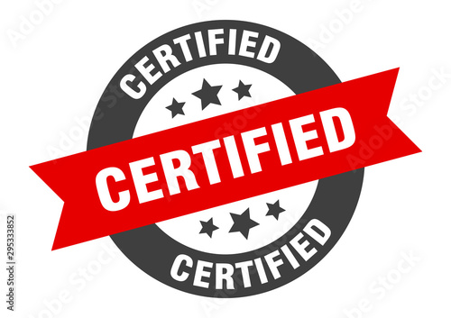 certified sign. certified black-red round ribbon sticker