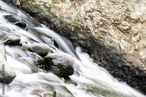 Photography of a wild fast river, flowing through rocks.