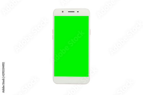 Smartphone green screen isolated white background and clipping path