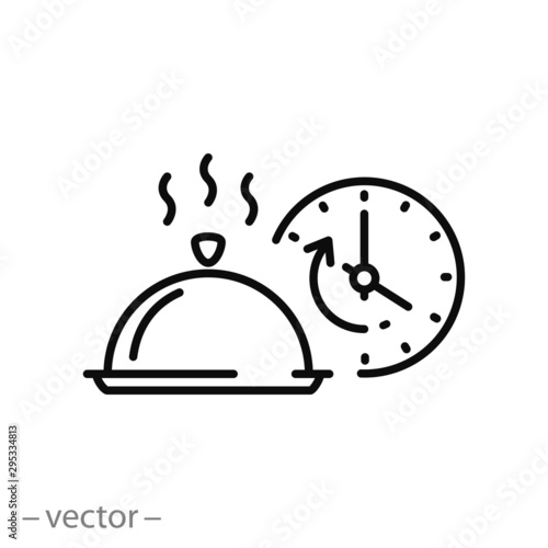 fast cooking food icon, lunch delivery time, restaurant logo, thin line web symbol on white background - editable stroke vector illustration eps 10