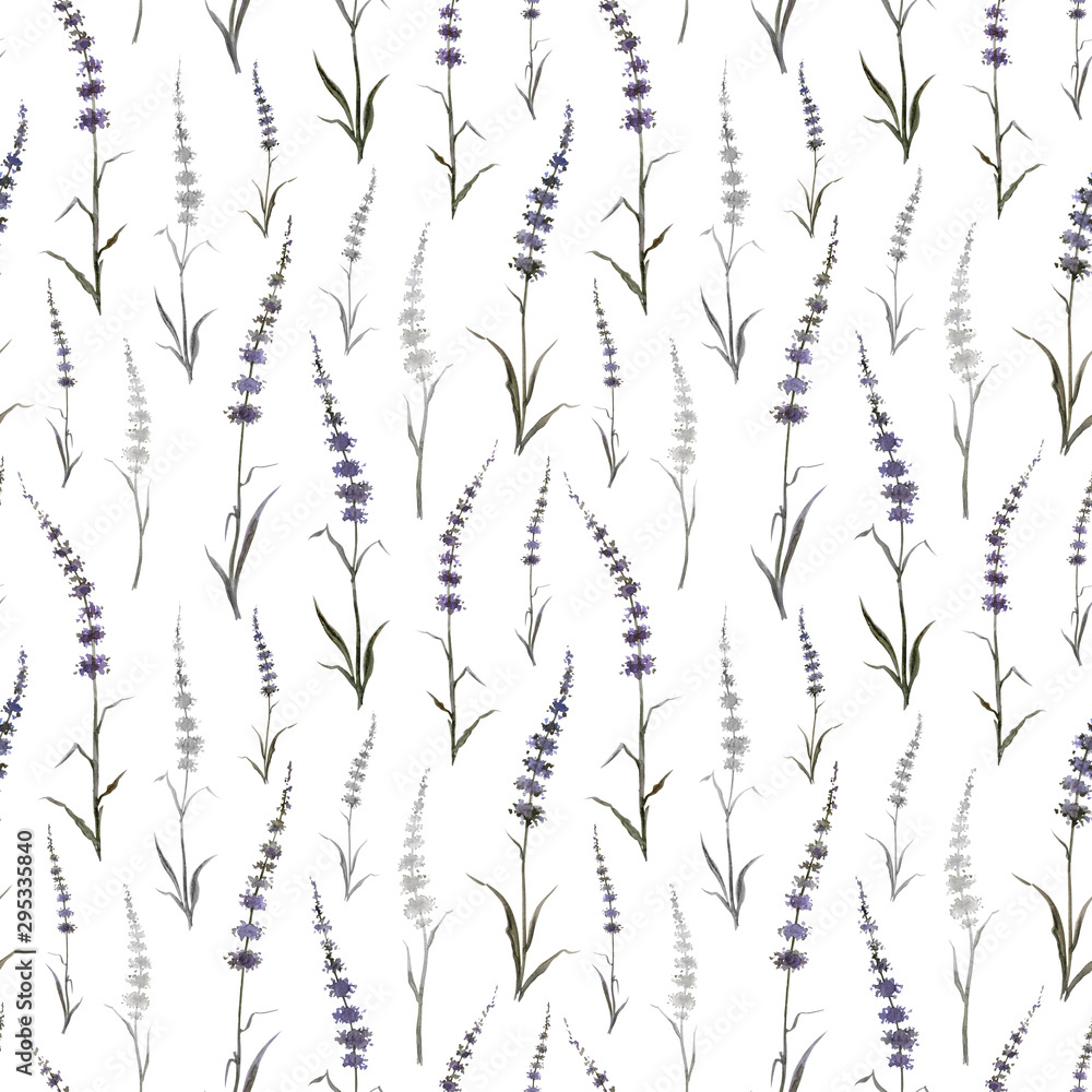 Seamless pattern of abstract plants similar to mint or lavender on a white background, watercolor drawing, print for fabric and other designs. Seamless pattern of abstract plants similar to mint or lavender on a white background, watercolor drawing, print for fabric and other designs.