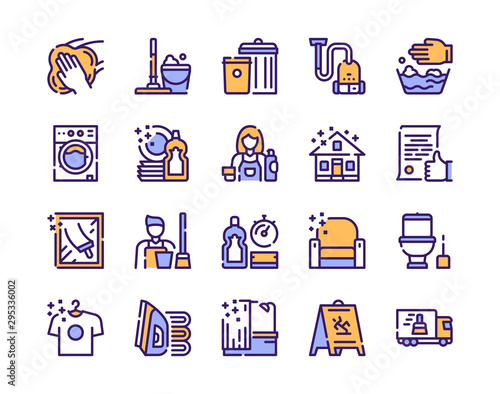 Cleaning service linear icons set