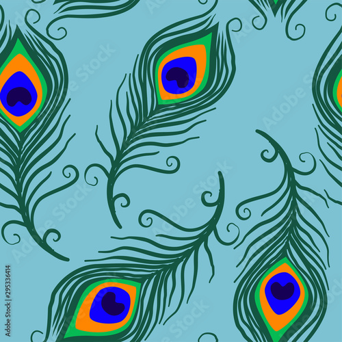  Peacock Feathers Seamless Pattern Background Abstract Autumn Surface Pattern, Abstract Repeat Pattern for Home Decor, Textile Design, Fabric Printing, Stationary, Packaging, Wall paper or Wrapping Pa © Rety