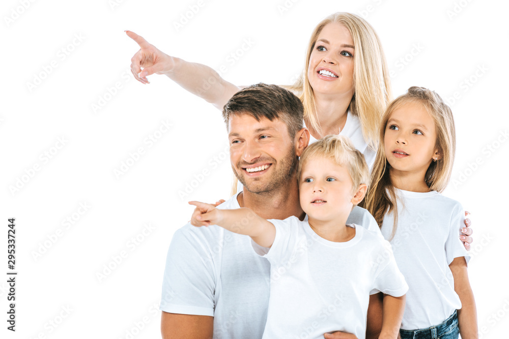 positive family pointing with fingers isolated on white positive family pointing with fingers isolated on white