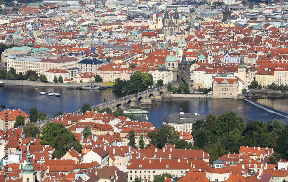 Panormamic view of Prague city in Central Europe