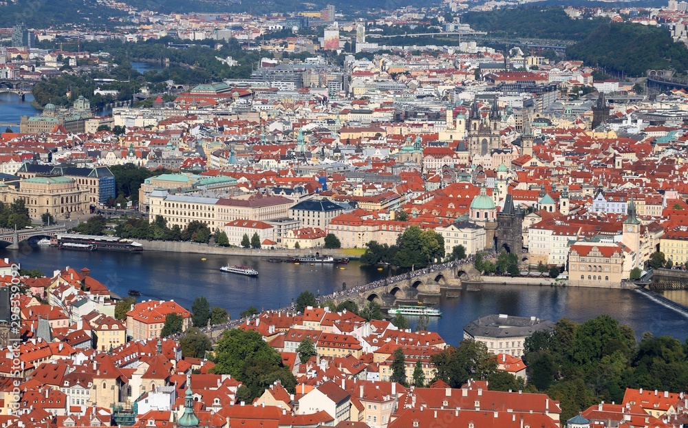 view of Prague city in Europe with famous Charles Bridge on the