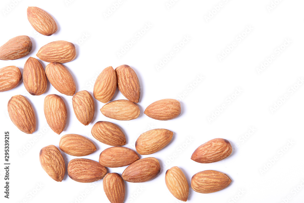 Whole almonds isolated on white. Whole almonds isolated on white.