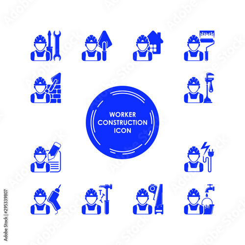 Set of construction worker with flat outline design, simple and very interesting and  contains the right meaning in the field of work