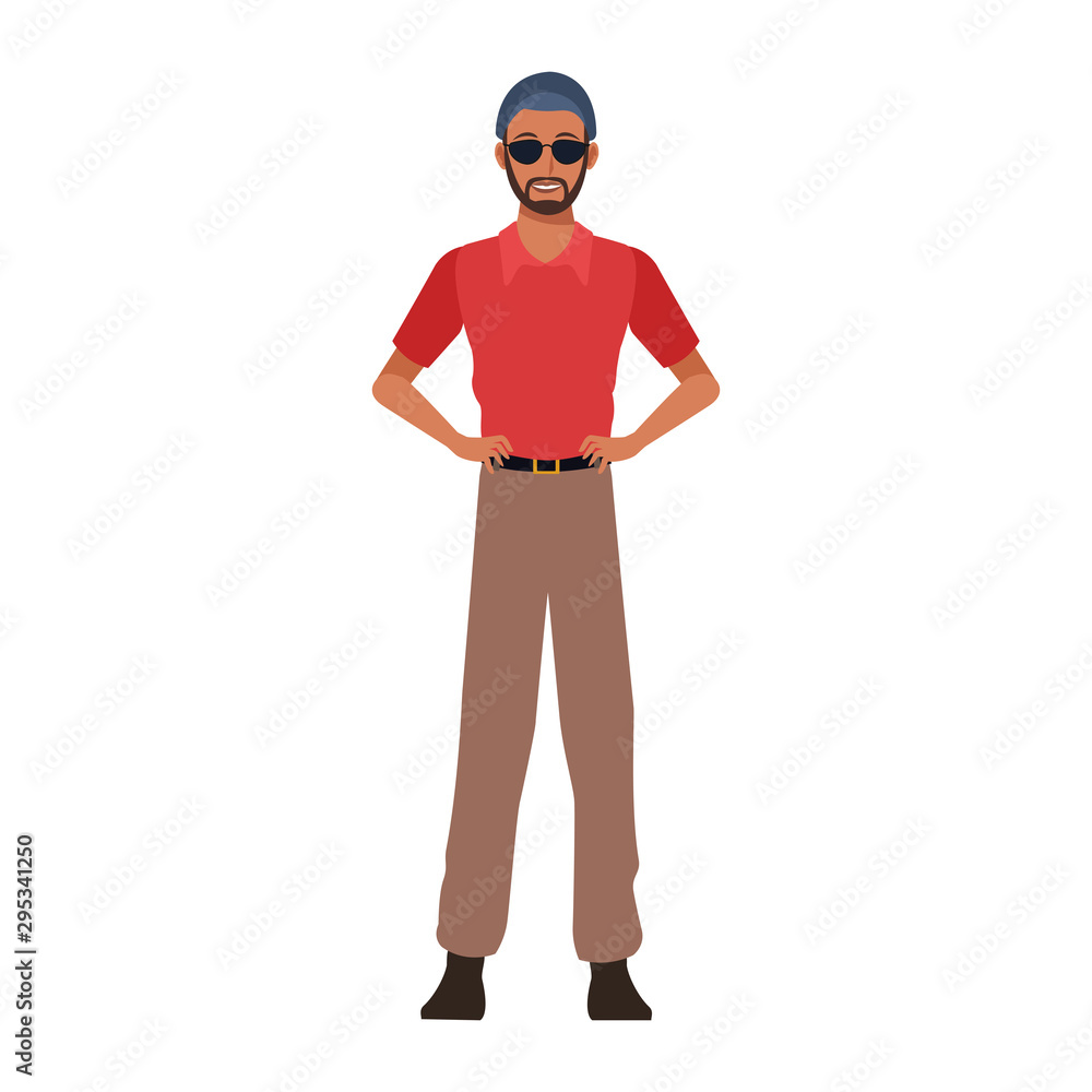 cartoon man with sunglasses icon, flat design cartoon man with sunglasses icon, flat design